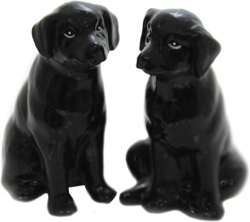 Fine Ceramic Black Labrador Dog Salt & Pepper Shakers Set, 3-3/4" H