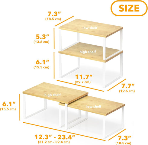 2 Pack, Counter SpaceAid Cabinet Shelf Organizers Kitchen Rack Shelves Riser, Stackable Expandable Spice Rack, Pantry