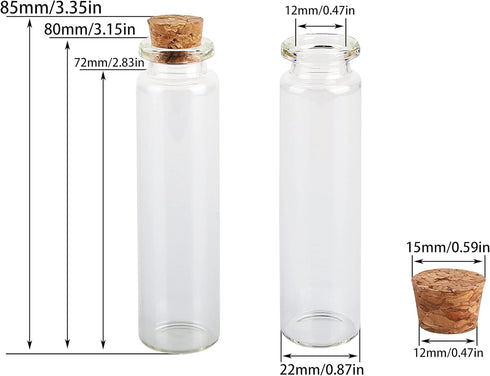MaxMau 100 Sets of 20ml Glass Bottles with Cork Stopper, Small Clear Jars for Wedding Favors, Art Crafts