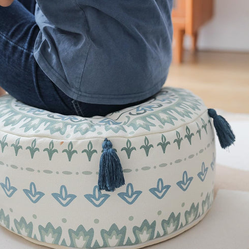 D45xH20cm MOCOFO Round Unstuffed Pouf Cover Scandinavian Simplicity Geometric Print Floor Cushion - Washable Ottoman