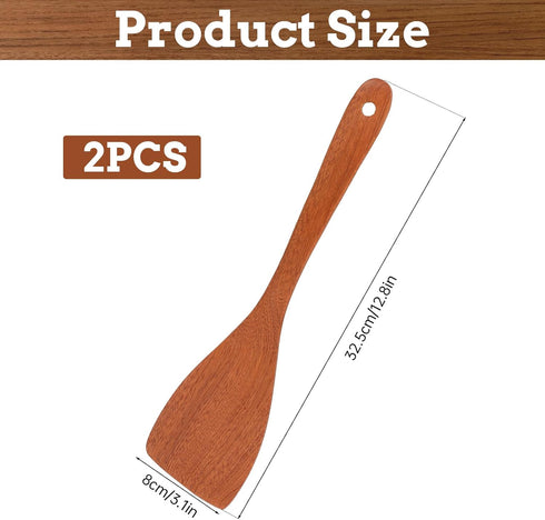 Wooden Spatula for Cooking 12.8 Inches Flat Wooden Spatula for Non Stick Cookware Long Handle Flat Frying Spatula Natural Wooden Cooking Utensils Kitchen Spatulas, 2PCS by Mozeat Lens