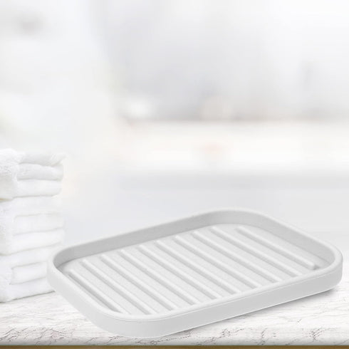 VOCOSTE Soap Dish: Soap Cleaning Storage to Keep Soap Dry for Home Bathroom Kitchen, Silicone, Light Gray