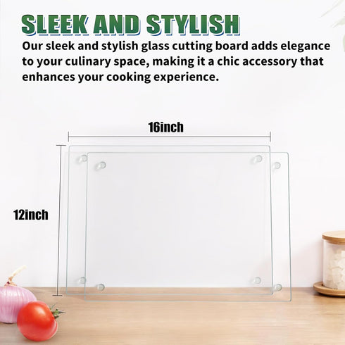 Tempered Glass Cutting Boards, 2PCS 12x16 inch Clear Non-Slip Boards for Kitchen Counter, Heat-Resistant, Easy to Clean