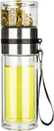 PARACITY Glass Tea Infuser Bottle, Double Wall Borosilicate Travel Tumbler Mug for Loose Leaf Herbal Tea, 13 OZ