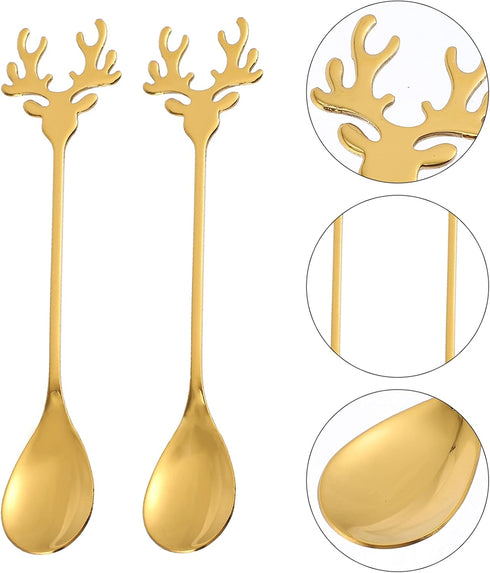 Hemoton 2pcs Coffee Spoons Set, Stainless Steel Gold Tea Spoons with Reindeer Handle, 5.5 Inch