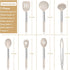 E-far Silicone Cooking Utensils Set, 7 Pcs Heat Resistant Kitchen Utensils with Stainless Steel Handle, Slotted Turner, Spoon, Soup Ladle, Pasta Server, Skimmer, Tongs for Nonstick Cookware, Khaki by E-far
