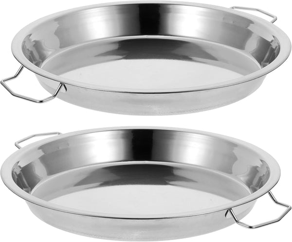 Luxshiny 2PCS Stainless Steel Roasting Pan, Round Baking Tray for Pizza and Turkey