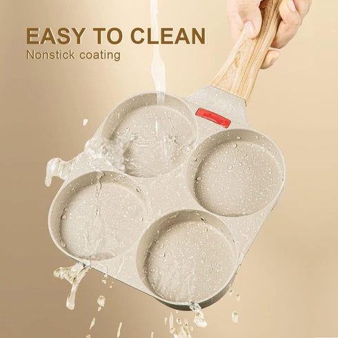 Egg Frying Pan, Nonstick 4 Cups Aluminium Alloy Cooker for Breakfast, Induction Compatible (White)