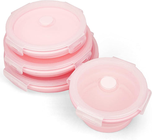 CARTINTS Silicone Collapsible Food Storage Containers, Set of 4 Round Bowls with Lids, Microwave & Freezer Safe