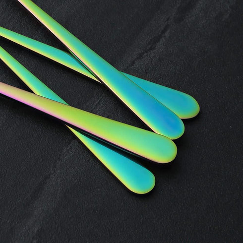 IQCWOOD 9-Inch Long Handle Iced Tea Spoons, Rainbow Stainless Steel Coffee Stirrers, Set of 4 for Shakes, Ice Cream