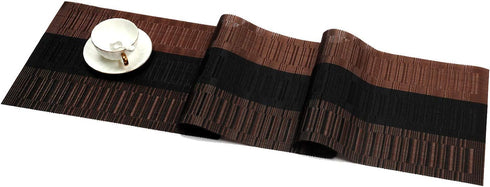 12x54 inch SHACOS Table Runners Woven Vinyl Table Mats for Kitchen Dining Table Non Slip Washable, Ombre Coffee Black