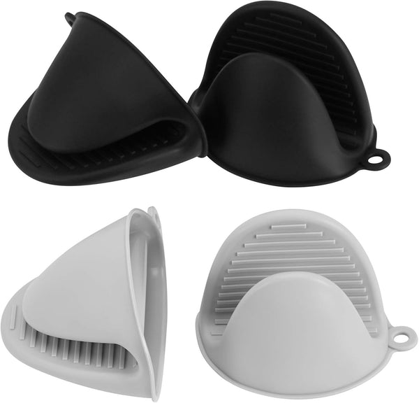 Vaincre 4PCS Silicone Oven Mitts, Heat Resistant Mini Rubber Kitchen Mitts in Black and Gray