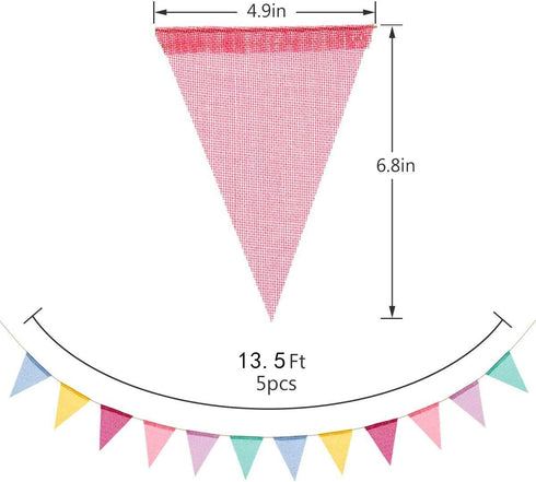 60 Flags Imitated Burlap Pennant Banner, Multicolor Fabric Triangle Rainbow Flag Bunting for Party and Festival