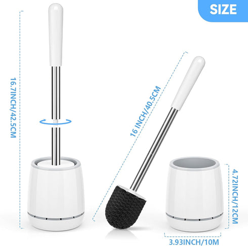 Toilet Brush and Holder with 304 Stainless Steel Handle, Space Saving Toilet Bowl Scrubber for Bathroom Cleaning (2,