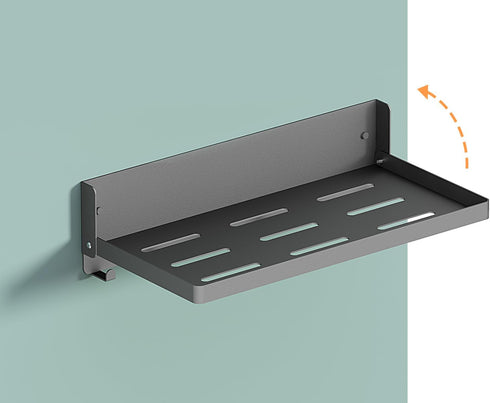 Small Folding Metal Shelf with Hooks, Fold-up Wall Shelf, 6 Hooks, Drop