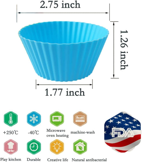 Reusable Silicone Cupcake Baking Cups 24 Pack, 2.75 inch Cups, & Non-stick Muffin Liners for Party Halloween Christmas,6 Rainbow Colors (Pack of 24,Multicolor) by JEWOSTER