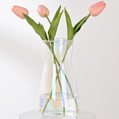 8 inch Iridescent Glass Flower Vases for Centerpiece Table Decor, Modern Boho Style Vase for Wedding Housewarming Gift