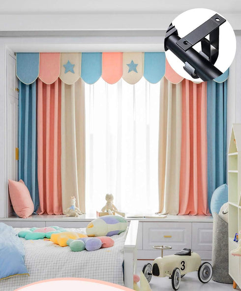 Curtain Rod Brackets 2pcs, Black Curtain Rod Holder for Drapery Rod with Diameter 1-1/8"(28mm) Installed to The Ceiling