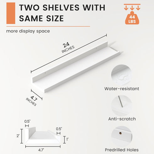 Set 2, 24 Inches FLYJOE Picture Ledge Shelf, Floating Shelves of Nursery Book Shelves for Toys Storage, Kids Bookshelf