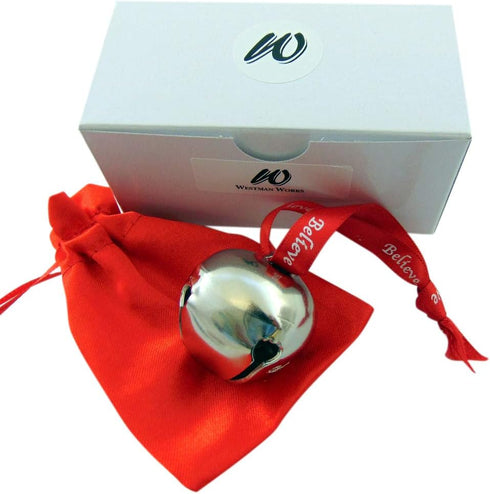 Westmon Works Believe Bell Ornament in Grey for Christmas Tree with Ribbon and Bag
