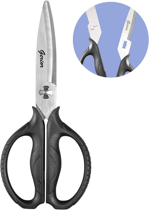 Food Scissors, Stainless Steel Kitchen Shears for Food, Chicken, Meat, Vegetables & Herbs (Black)
