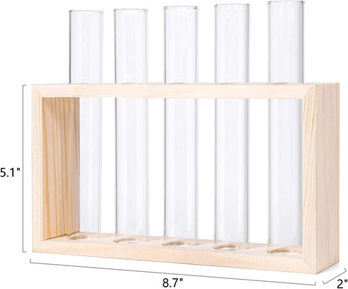 5 Mkono Wall Hanging Plant Propagation Station Tubes with Wooden Stand Desktop Plant Terrarium for Hydroponic Plants