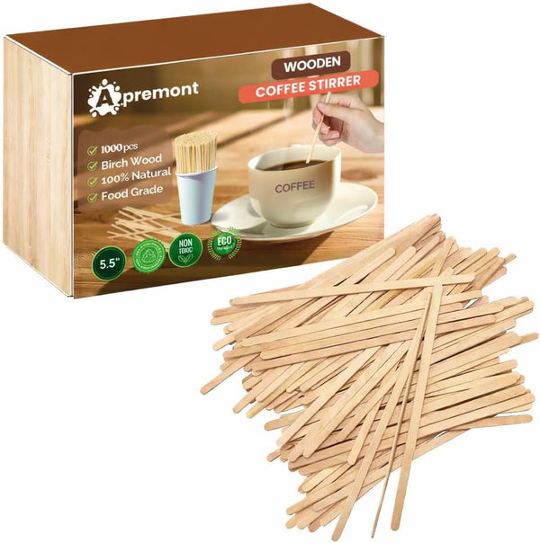 Apremont 5.5 1000pcs Birchwood Coffee Stirrers Eco-Friendly Wooden Stir Sticks for Hot