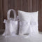 TRUE LOVE GIFT Ring Bearer Pillow and Wedding Flower Girl Basket Set, Pearl Rhinestones White Satin Lace