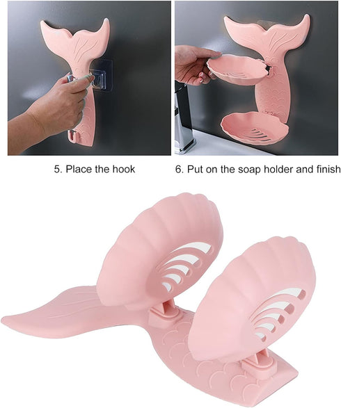 Soap Bar Holder, Self Draining Soap Dish, Mermaids Tail Double Layer Soap Dish for Bathroom Kitchen Sink