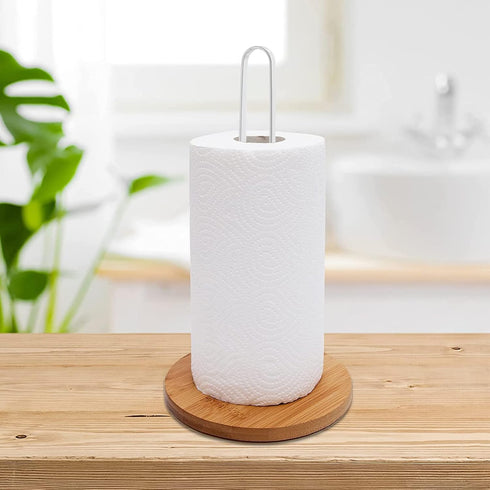 Wood Paper Towel Holder, Free-Standing Kitchen Towel Holder with Non-Slip Wooden Base for Countertop