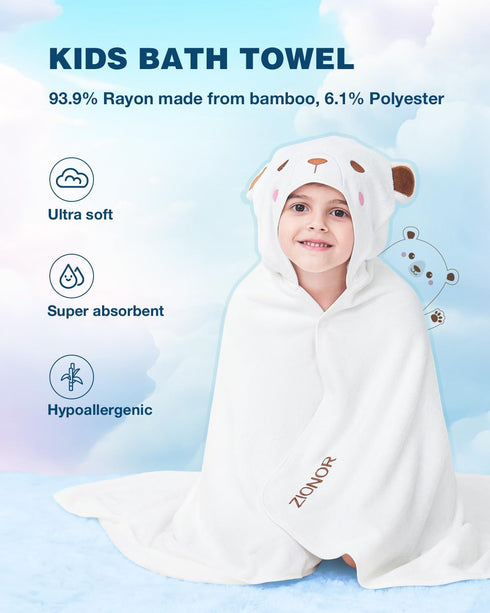 50''L 35''W 6-10, ZIONOR Hooded Bath Towel for Kids - x Extra-Large Hooded Towels for Big Kids Kids Beach Towels Made