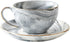 FUYU Gold Edge Marble Ceramic Espresso Coffee Cup and Saucer Set, Tea Cup