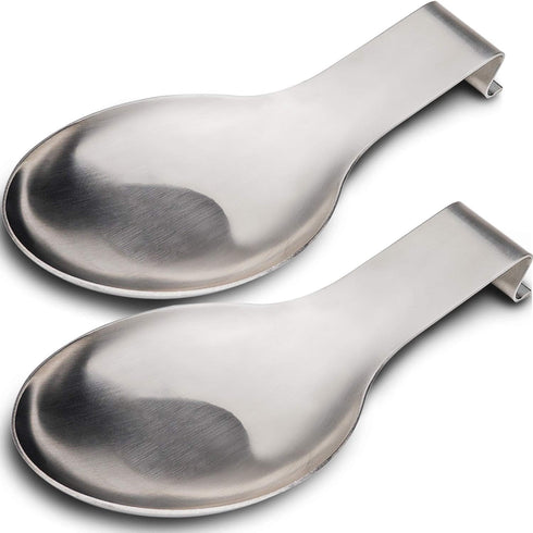 Stainless Steel Spoon Rest Holder, Spatula Ladle Holder, Brushed Finish, Dishwasher Safe, 9.8 x 3.7 Inch (Silver, 2PCS)