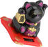 Lucky Beckoning Cat, Solar Powered Waving Wealth Cat, Feng Shui Decor, 3" Tall, Black