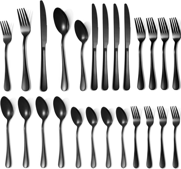 Lazycorner 20 Pcs Black Silverware Set - Mirror Polished Stainless Steel Flatware for 4, Dishwasher Safe