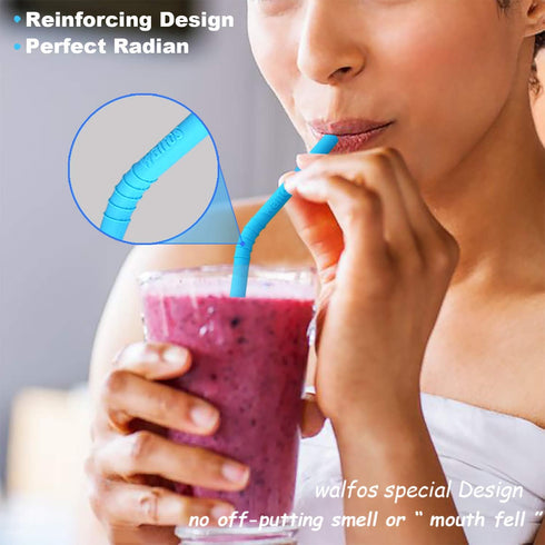 Walfos Reusable Silicone Straw, 2 Size Flexible Drinking Straws for Smoothies, BPA Free, 4 Wide + 4 Regular