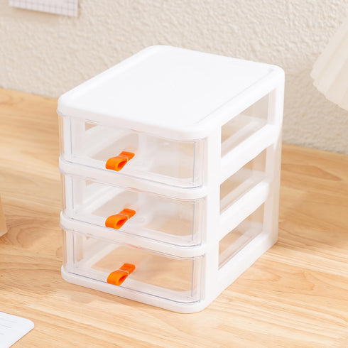 Gagee 3 Drawer Mini Desktop Unit, Clear/White Plastic Dressers for Arts and Crafts, Small Tools, Sewing Accessories
