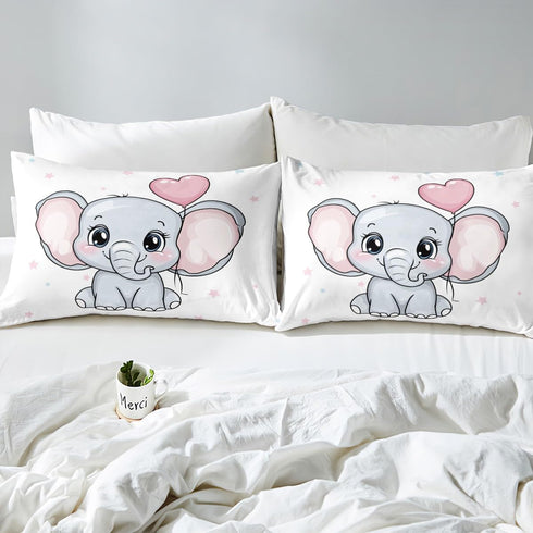 Set 3Pcs Feelyou Cute Baby Elephant Duvet Cover Kids Boys Girls Cartoon Elephant Printed Comforter Cover Bedroom
