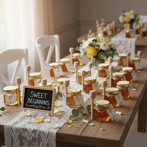 20 Pack Adabocute Mini Honey Jars with Dipper - Perfect for Baby Shower Favors and Wedding Favors - Includes Bee