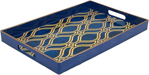 15.7" 10.2" 1.57" MAONAME Blue Decorative Tray with Handles, Plastic Serving Tray for Coffee Table, Marbling