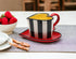 62369 Fine Ceramic Black and White Striped Heart Shape Cup and Saucer, 5-1/4"