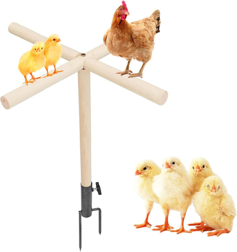 Neeenn Chicken Perch Toy for Coop, Wooden Chick Perch Stand with Metal Ground