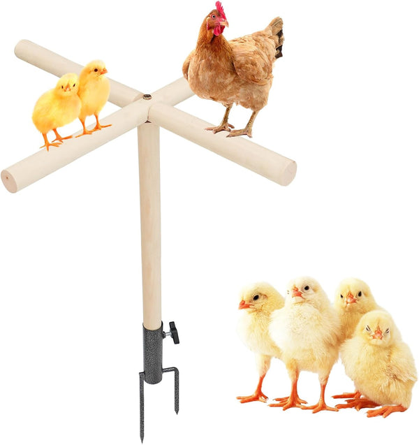 Neeenn Chicken Perch Toy for Coop, Wooden Chick Perch Stand with Metal Ground
