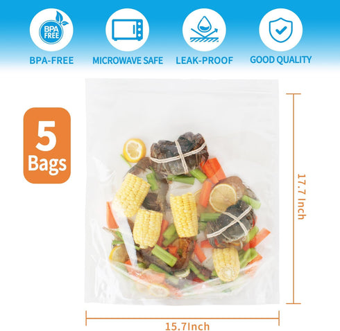 5 Pack 17.7 15.7 Inch Seafood Boil Bags Large Cooking Bag Seasoning Storage Bag for Crab Fish Crawfish, x