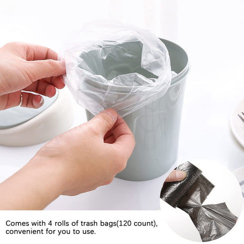 SITAKE 2 120 Pcs Plastic Mini Wastebasket Trash Can with Trash Bags, Tiny Desktop Waste Garbage Bin with Swing Lid