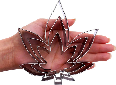 Hemp Marijuana Leaf Cookie Cutter Set - Sharp Stainless Steel Cooking Utensils, 3-Piece Bakery Supplies