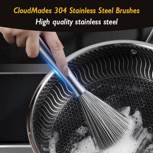 CloudMades Pot(2 Stainless Steel Dish Brush with Handle, Metal Steel Wool Scrubber for Cast lron, Cookware, PCS)