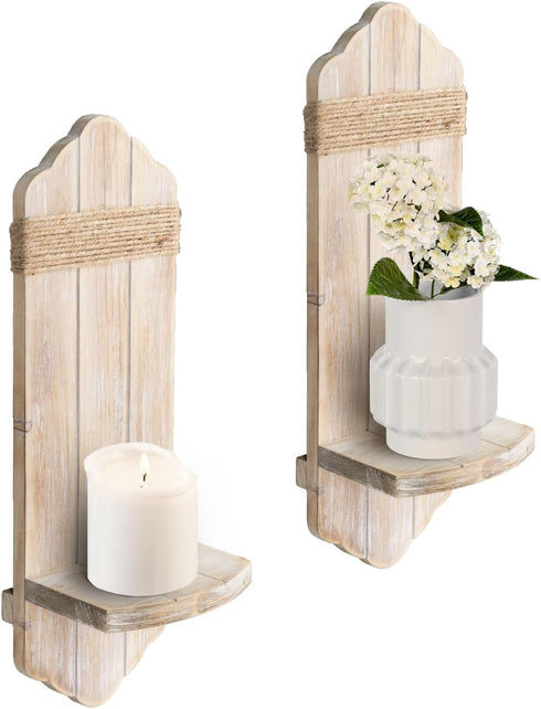Wall Candle Sconces Set of Two, Rustic Washable White Wood Wall Candle