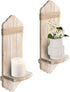 Wall Candle Sconces Set of Two, Rustic Washable White Wood Wall Candle