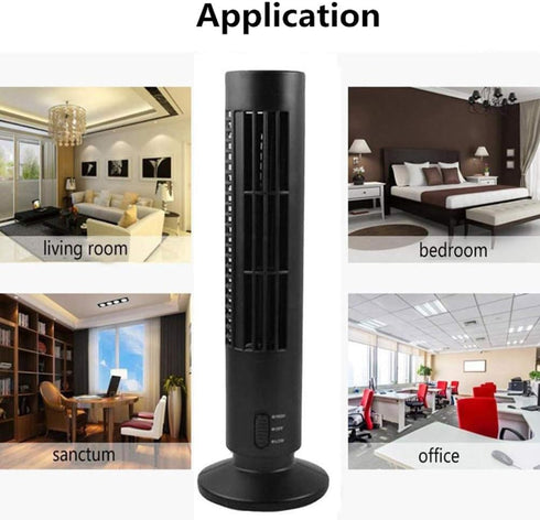 Portable Air Cooler, Vertical Bladeless Fan, USB Desktop Air Conditioner Mini Cooling Tower for Home Office (Black)